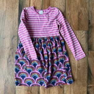 Hanna Andersson Mixie Play Dress Girls 8 (130 cm) Pink Striped Rainbow Print Lon